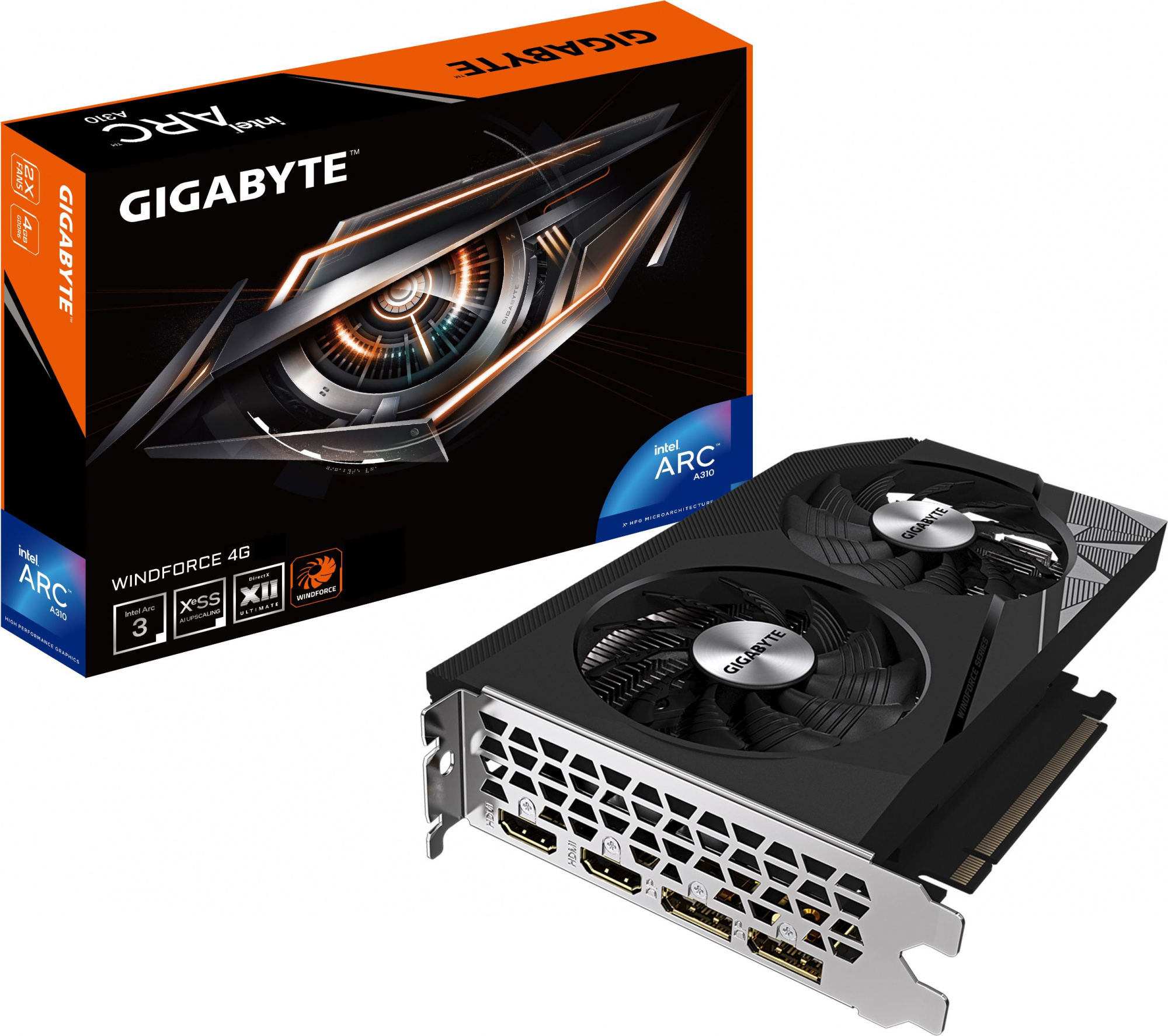 Видеокарта Gigabyte PCI-E 4.0 GV-IA310WF2-4GD INTEL Arc A380 WindForce 6144Mb 64 GDDR6 2039/16000 HDMIx1 DPx1 HDCP Ret — фото 3