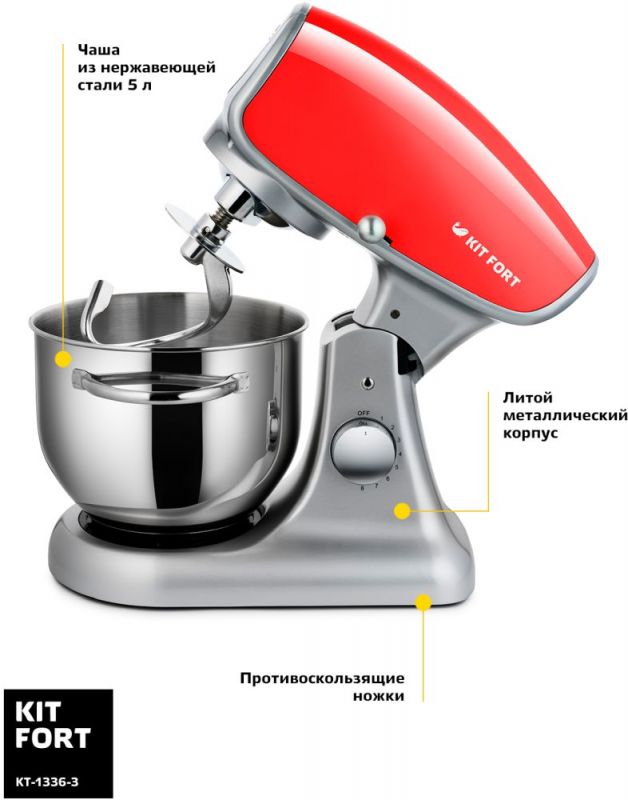Миксер стационарный Kitfort КТ-1336-3 1000Вт красный — фото 5