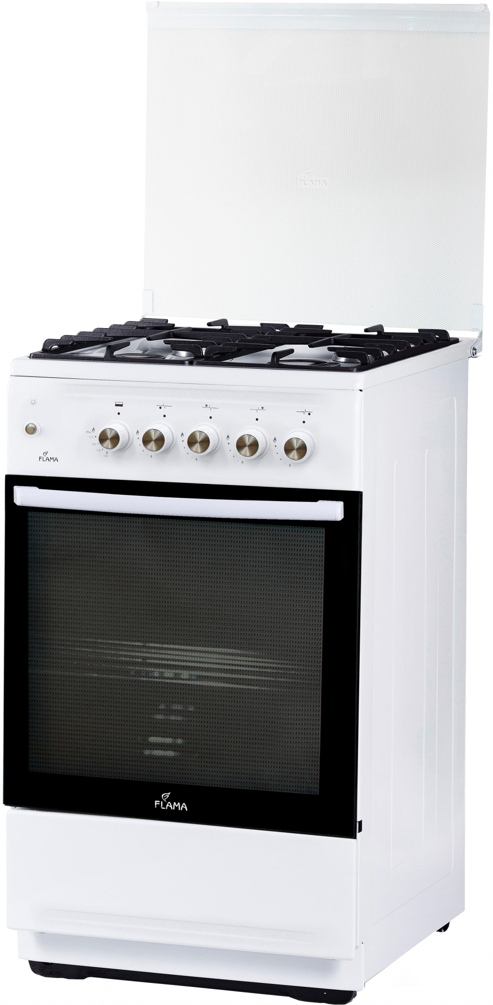 Плита Газовая Flama N FG 24241 W белый (стеклянная крышка) реш.чугун