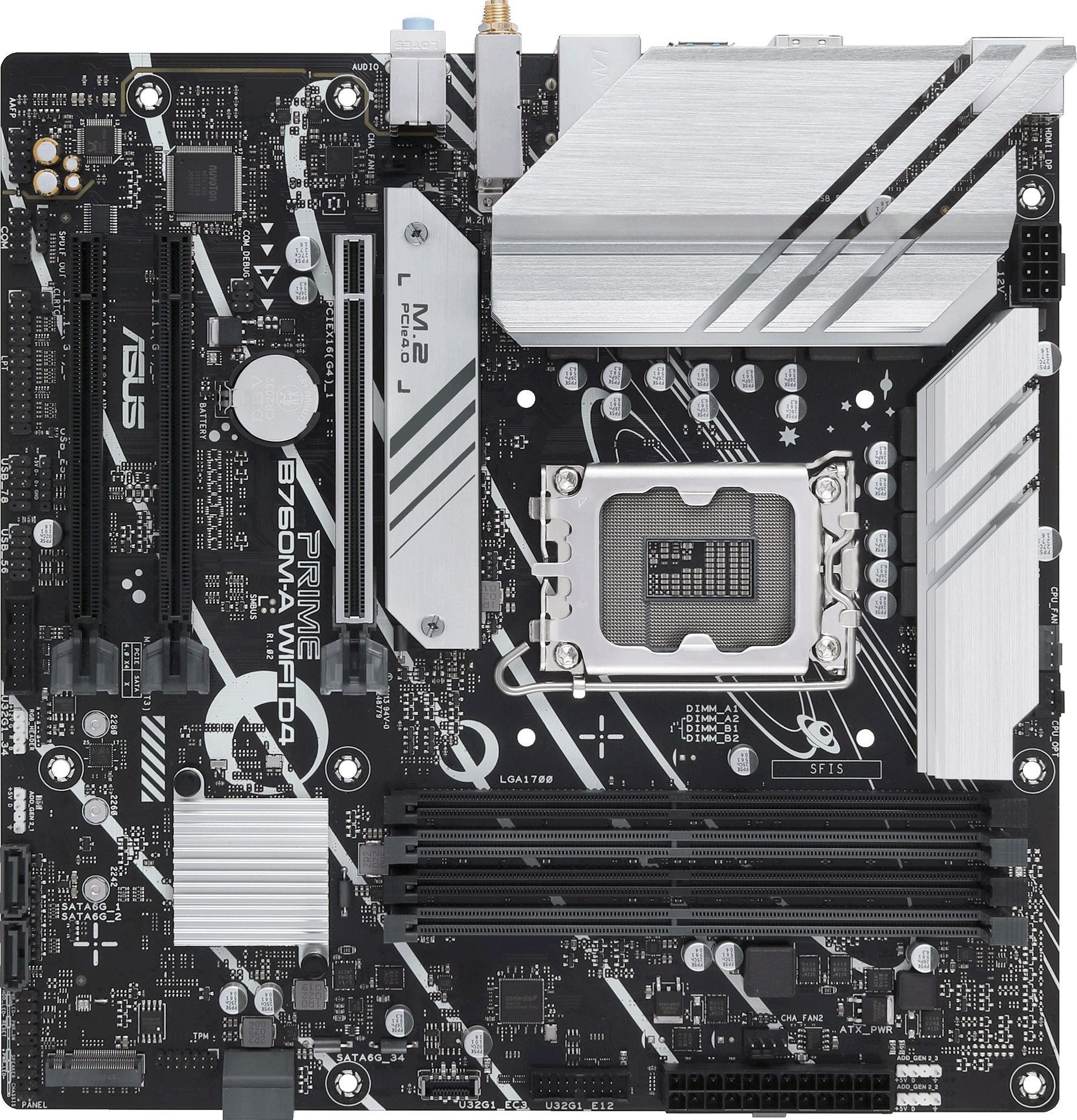 Материнская плата Asus PRIME B760M-A WIFI D4 Soc-1700 Intel B760 4xDDR4 mATX AC`97 8ch(7.1) GbLAN RAID+HDMI+DP