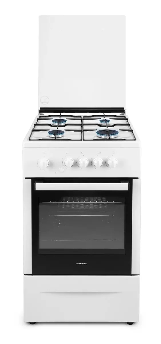 Плита Газовая Starwind GB007 белый (стеклянная крышка) реш.сталь