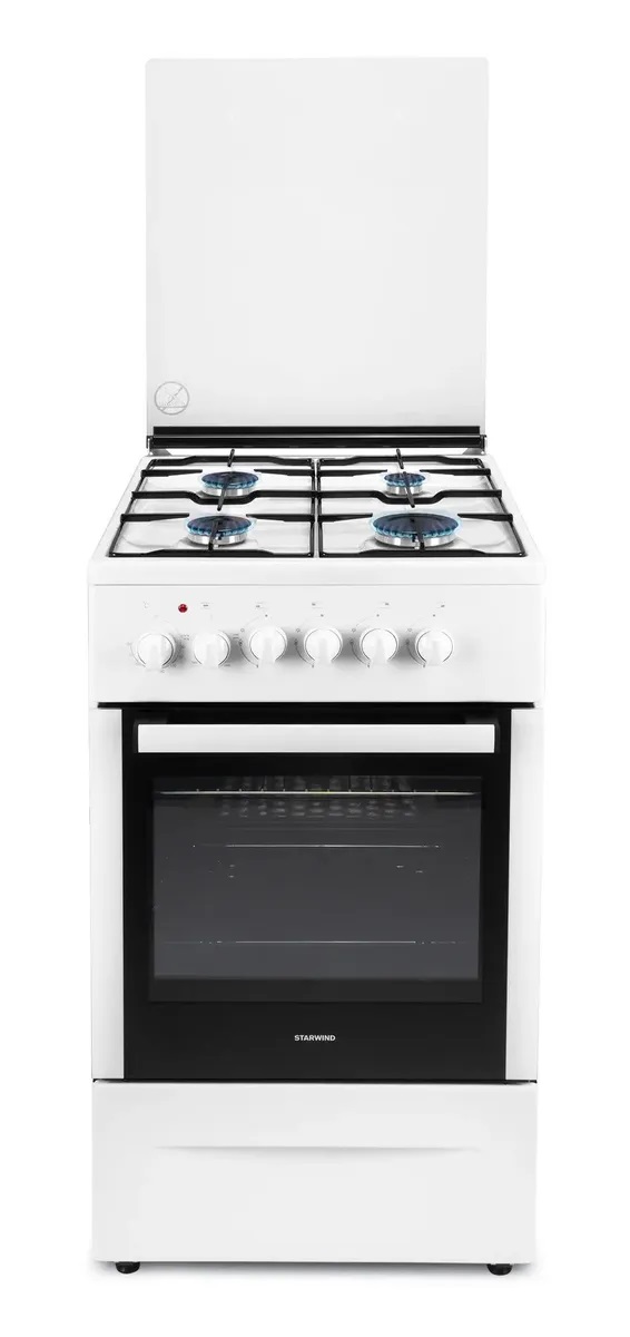 Плита Комбинированная Starwind KB303 белый (стеклянная крышка) реш.сталь