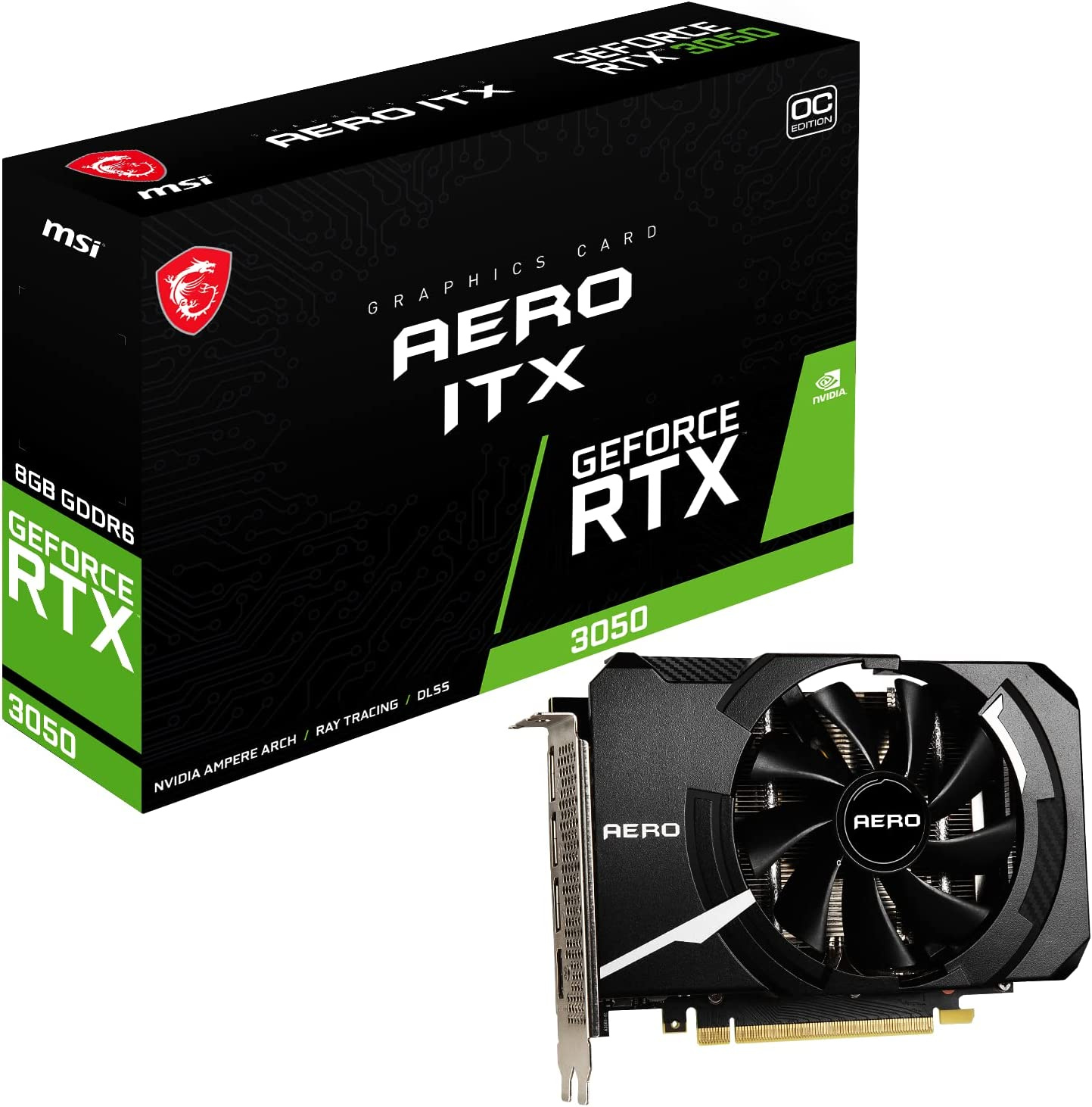 Видеокарта MSI PCI-E 4.0 RTX 3050 AERO ITX 8G OCV2 NVIDIA GeForce RTX 3050 8192Mb 128 GDDR6 1807/14000 HDMIx1 DPx3 HDCP Ret — фото 6