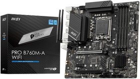 Материнская плата MSI PRO B760M-A WIFI DDR4 Soc-1700 Intel B760 4xDDR4 mATX AC`97 8ch(7.1) 2.5Gg+HDMI+DP