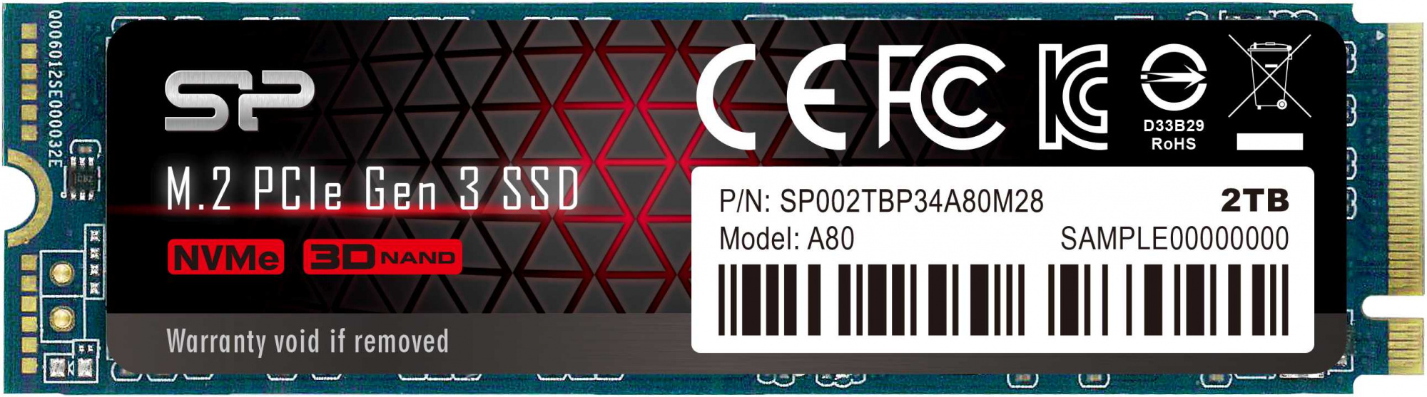 Накопитель SSD Silicon Power PCI-E 3.0 x4 2Tb SP002TBP34A80M28 M-Series M.2 2280