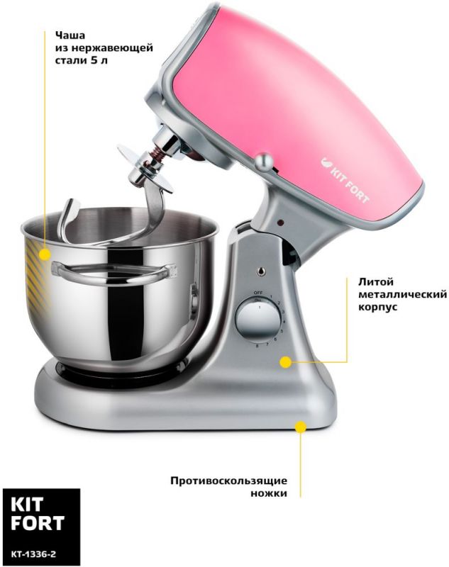 Миксер стационарный Kitfort КТ-1336-2 1000Вт розовый — фото 5