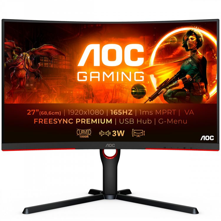 Монитор AOC 27" Gaming C27G3U черный/красный VA LED 1ms 16:9 HDMI M/M матовая HAS Piv 250cd 178гр/178гр 1920x1080 165Hz FreeSync Premium DP FHD USB 5.55кг — фото 5