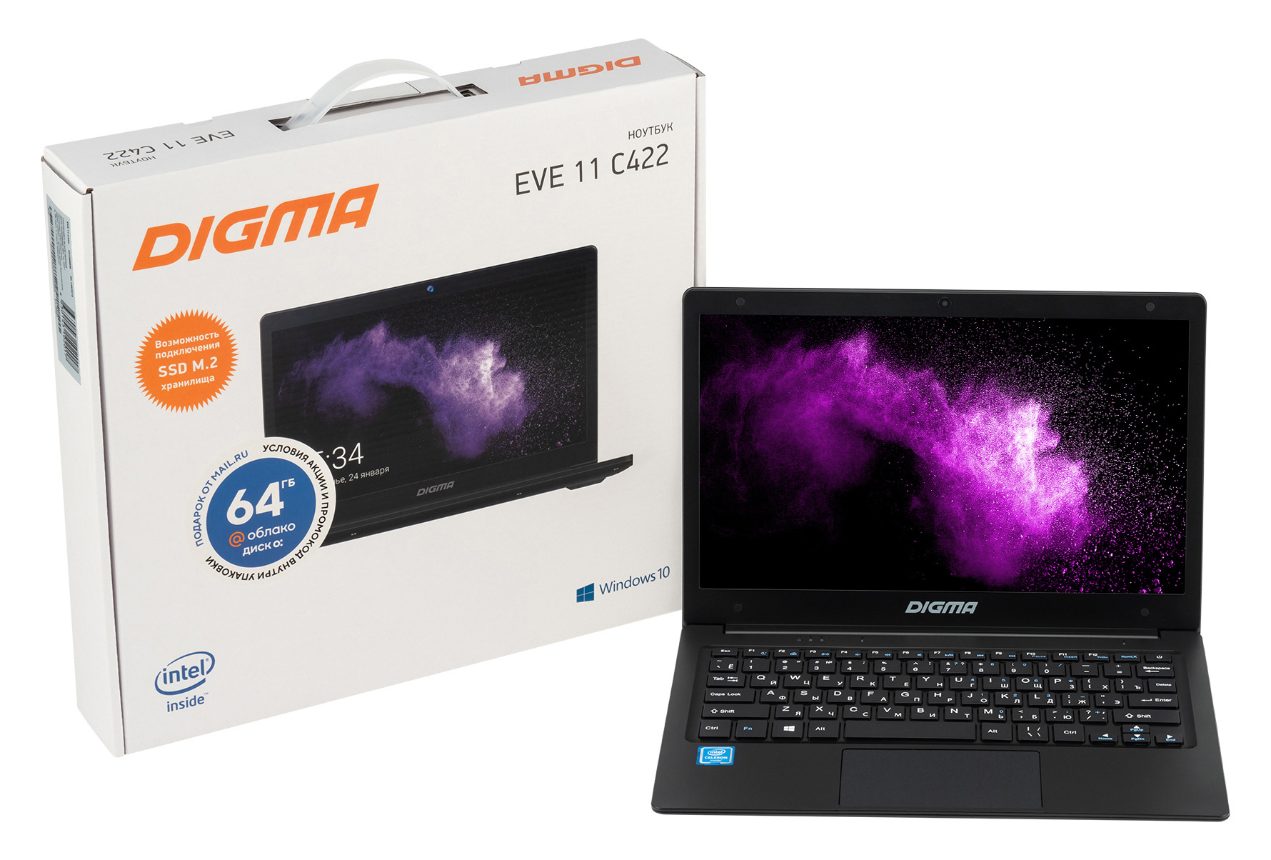 Ноутбук Digma EVE 11 C422 Celeron J4005 4Gb SSD64Gb Intel UHD Graphics 600 11.6" IPS HD (1366x768) Windows 10 Home Single Language 64 black WiFi BT Cam 4000mAh (ES1068EW) — фото 24