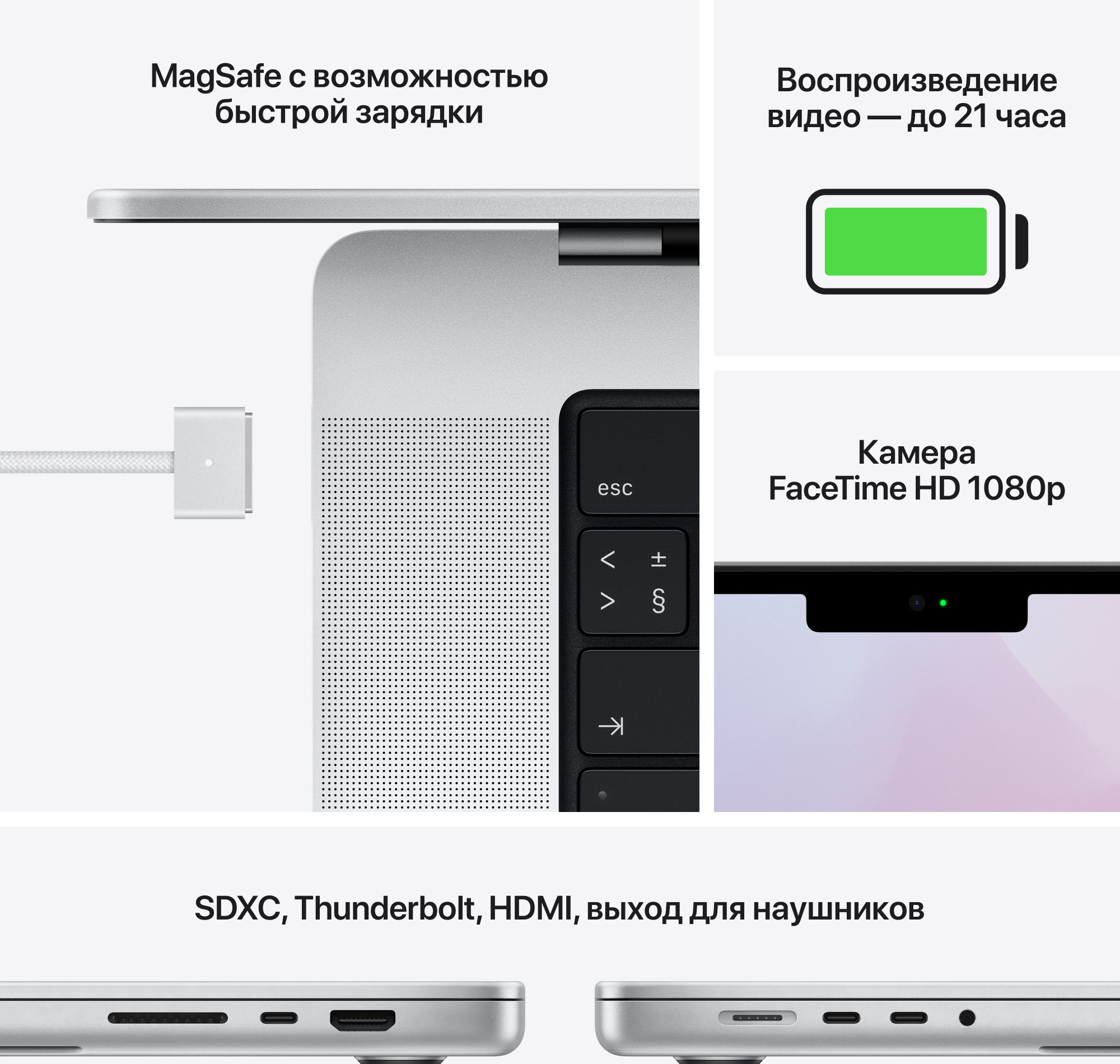Ноутбук Apple MacBook Pro A2485 M1 Pro 10 core 16Gb SSD512Gb/16 core GPU 16.2" (3456x2234)/ENGKBD Mac OS silver WiFi BT Cam (MK1E3B/A) — фото 4