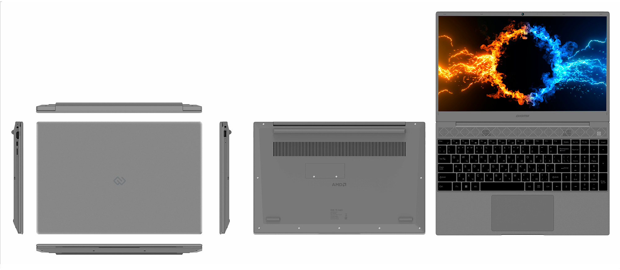 Ноутбук Digma EVE 15 C423 Ryzen 5 3500U 16Gb SSD512Gb AMD Radeon Vega 8 15.6" IPS FHD (1920x1080) Windows 11 Professional Multi Language 64 grey space WiFi BT Cam 4000mAh (NR515ADXW01) — фото 12