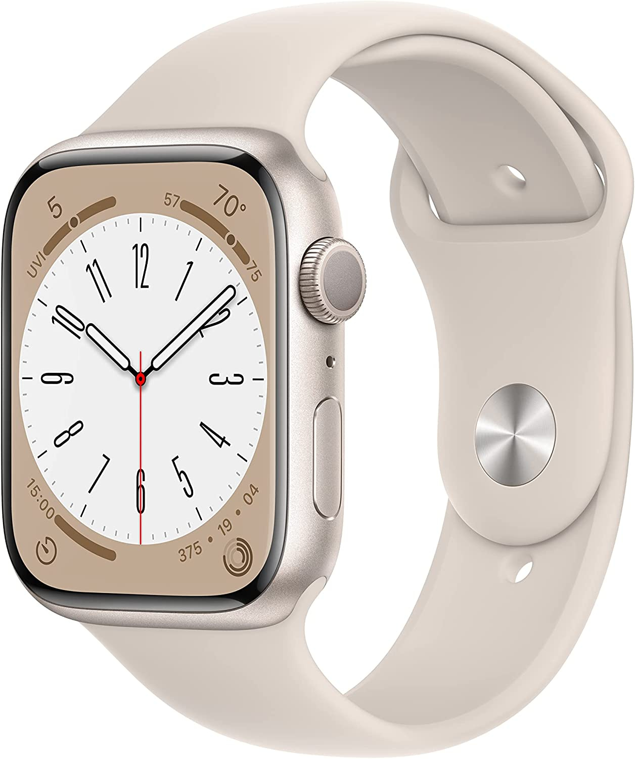 Смарт-часы Apple Watch Series 8 А2771 45мм OLED корп.сияющая звезда рем.сияющая звезда разм.брасл.:S/M (MNUP3LL/A)