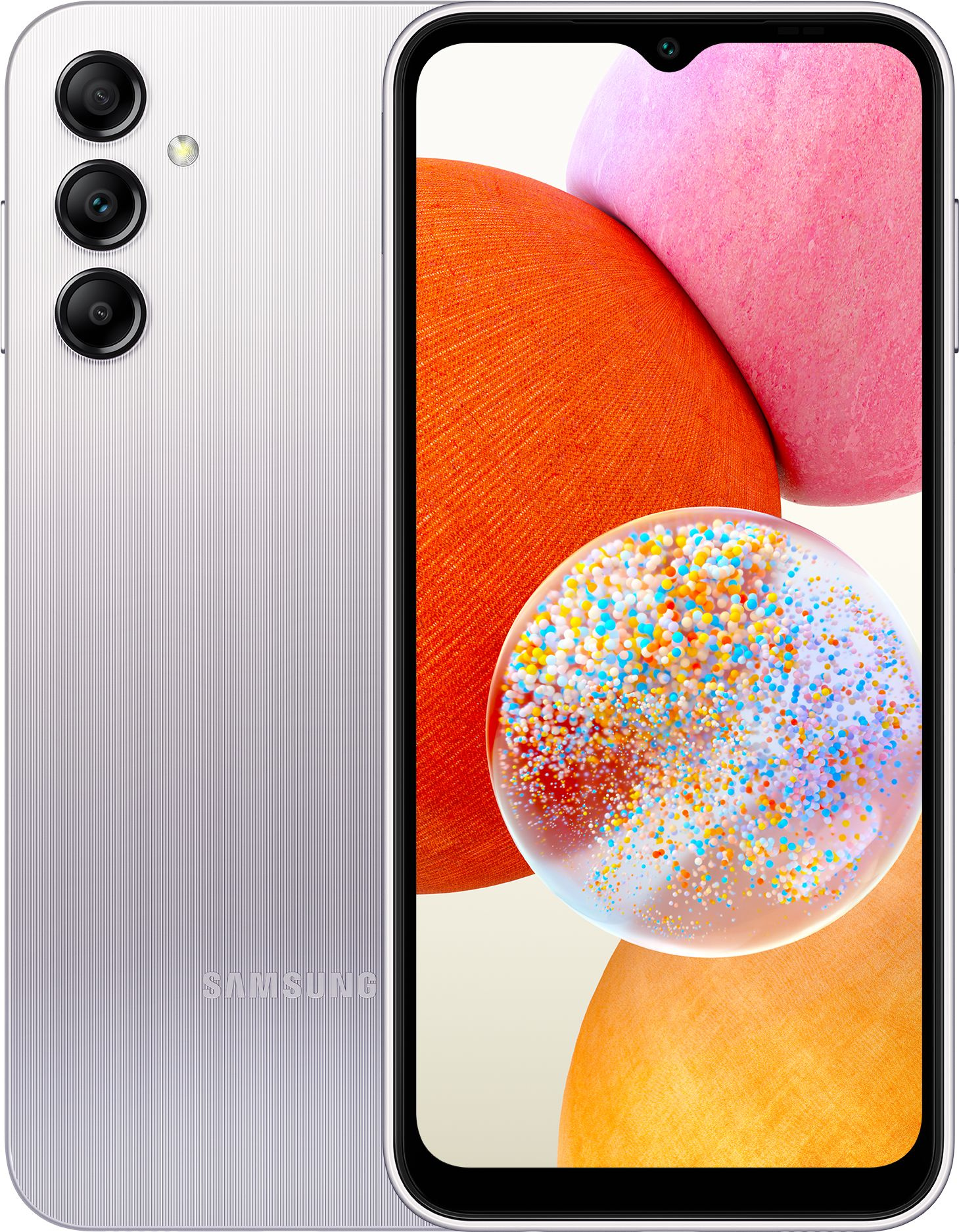 Смартфон Samsung SM-A145 Galaxy A14 64Gb 4Gb серебристый моноблок 3G 4G 2Sim 6.6" 1080x2408 Android 13 50Mpix 802.11 a/b/g/n/ac NFC GPS GSM900/1800 GSM1900 microSD max1024Gb