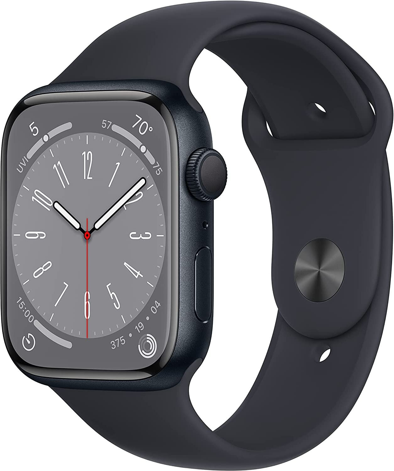 Смарт-часы Apple Watch Series 8 А2771 45мм OLED корп.темная ночь рем.темная ночь разм.брасл.:M/L (MNUL3LL/A)