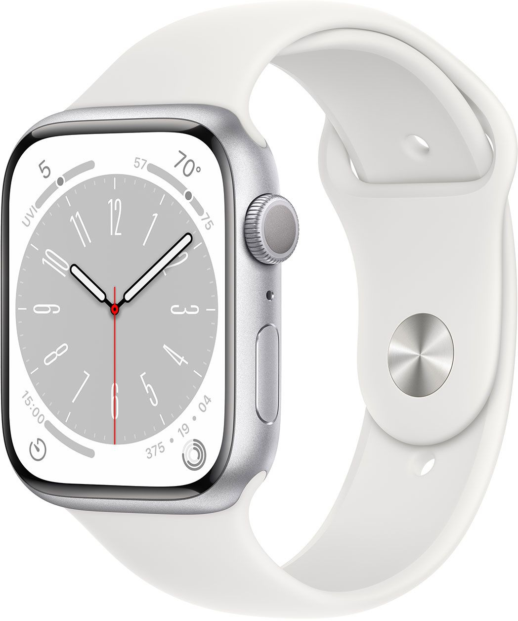 Смарт-часы Apple Watch Series 8 А2771 45мм OLED корп.серебристый рем.белый разм.брасл.:S/M (MP6P3LL/A) — фото 2