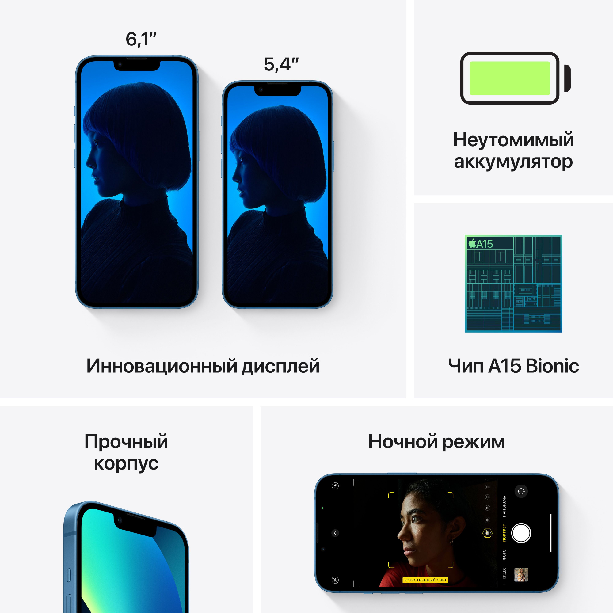 Смартфон Apple A2633 iPhone 13 256Gb 4Gb синий моноблок 3G 4G 1Sim 6.1" 1170x2532 iOS 16 12Mpix 802.11 a/b/g/n/ac/ax NFC GPS GSM900/1800 GSM1900 TouchSc Protect — фото 7