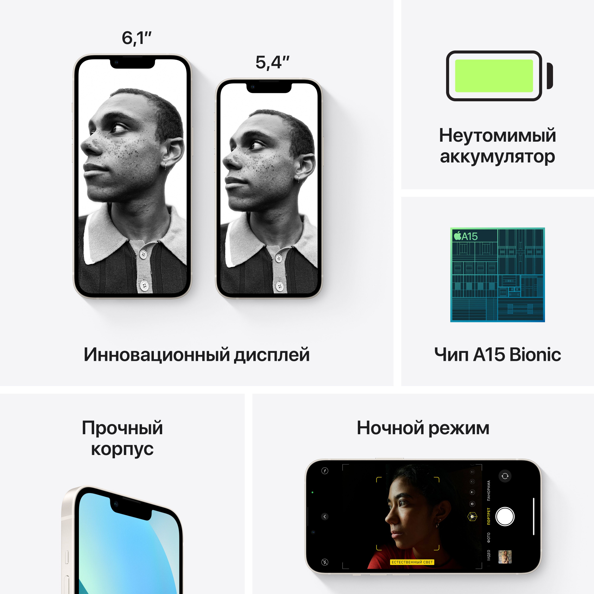 Смартфон Apple A2633 iPhone 13 256Gb 4Gb сияющая звезда моноблок 3G 4G 1Sim 6.1" 1170x2532 iOS 16 12Mpix 802.11 a/b/g/n/ac/ax NFC GPS GSM900/1800 GSM1900 TouchSc Protect — фото 7