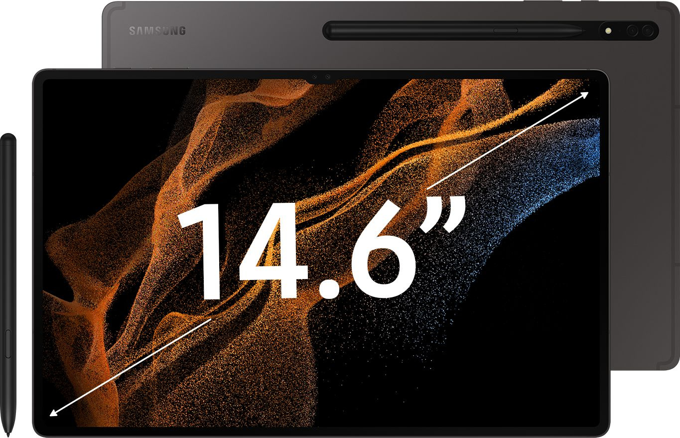Планшет Samsung Galaxy Tab S8 Ultra SM-X900 Snapdragon 898 2.99 8C RAM12Gb ROM256Gb 14.6" Super AMOLED 2960x1848 Android 12 графит 13Mpix 12Mpix BT WiFi Touch microSD 1Tb 11200mAh 8hr
