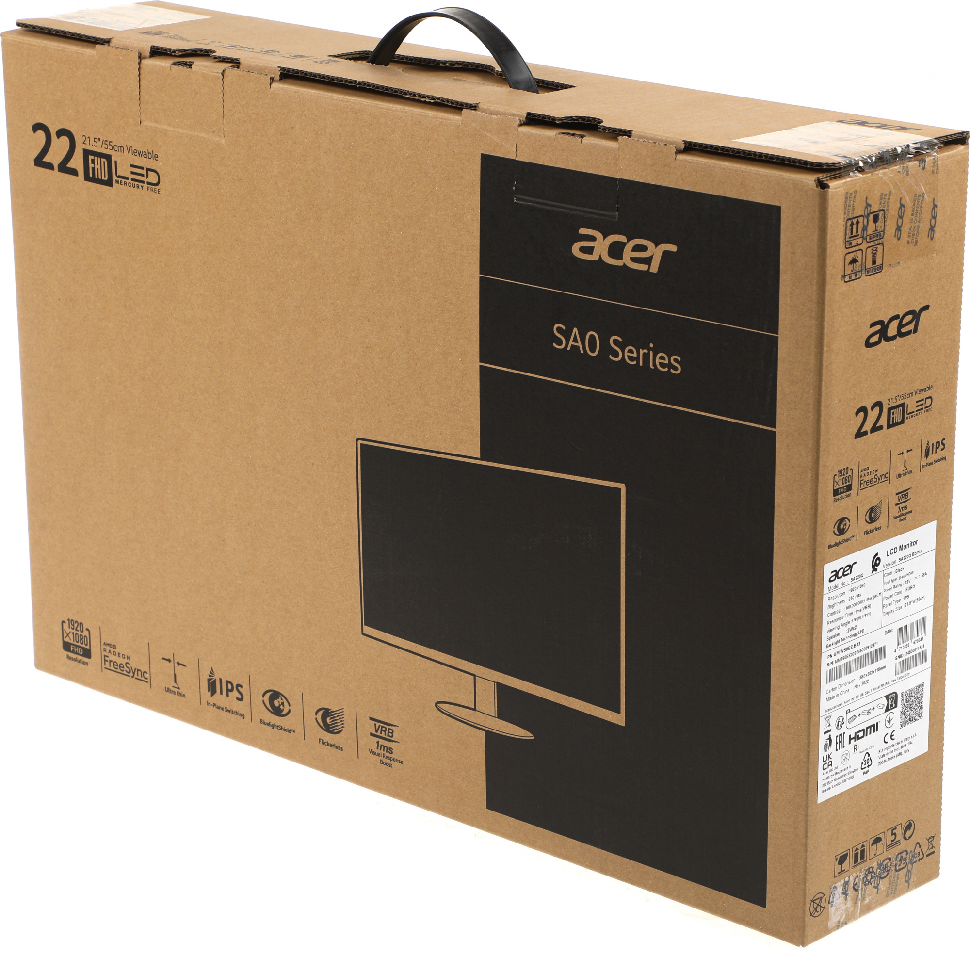Монитор Acer 21.5" SA220QBbmix черный IPS LED 1ms 16:9 HDMI M/M матовая 1000:1 250cd 178гр/178гр 1920x1080 75Hz FreeSync VGA FHD 2.48кг — фото 6