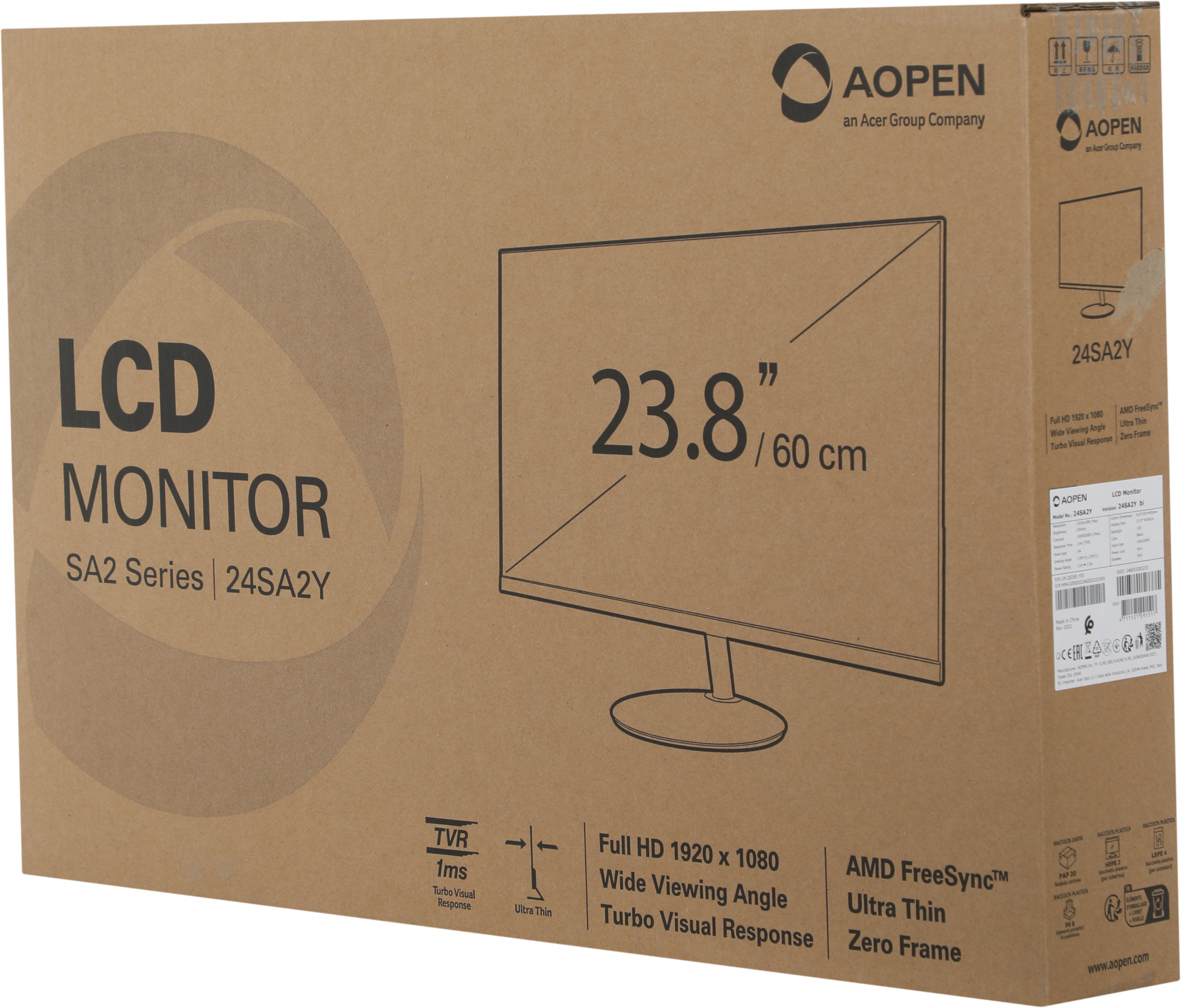 Монитор Aopen 23.8" 24SA2Ybi черный VA LED 4ms 16:9 HDMI матовая 250cd 178гр/178гр 1920x1080 75Hz VGA FHD 2.9кг — фото 3