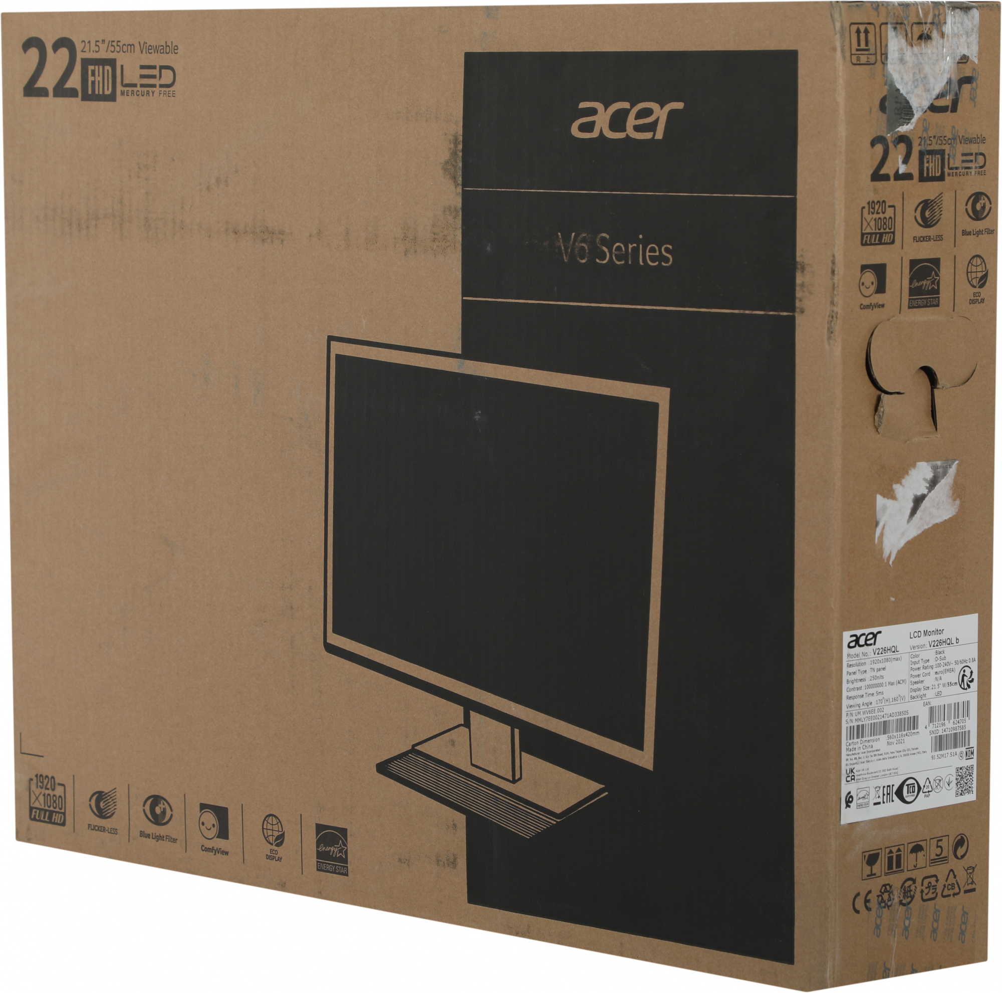Монитор Acer 21.5" V226HQLb черный TN LED 5ms 16:9 матовая 250cd 1920x1080 60Hz VGA FHD 3.66кг — фото 2
