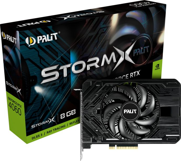 Видеокарта Palit PCI-E 4.0 RTX4060 STORMX NVIDIA GeForce RTX 4060 8192Mb 128 GDDR6 1830/17000 HDMIx1 DPx3 HDCP Ret