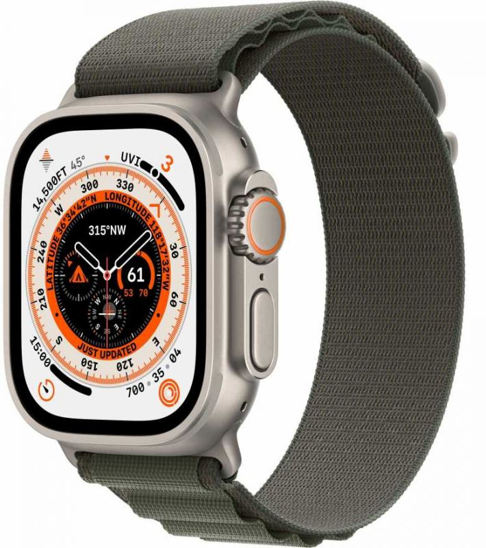 Смарт-часы Apple Watch Ultra A2622 49мм OLED корп.титан Alpine loop рем.зеленый разм.брасл.:M (MQEW3LL/A)