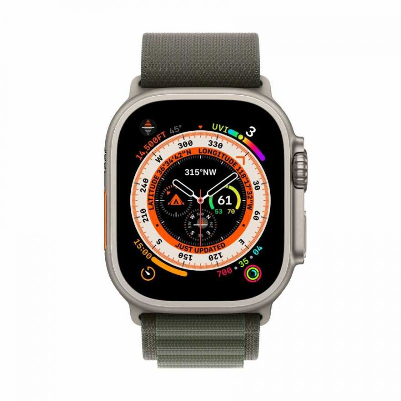 Смарт-часы Apple Watch Ultra A2622 49мм OLED корп.титан Alpine loop рем.зеленый разм.брасл.:M (MQEW3LL/A) — фото 2