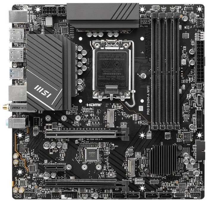 Материнская плата MSI PRO B760M-A WIFI Soc-1700 Intel B760 4xDDR5 mATX AC`97 8ch(7.1) 2.5Gg+HDMI+DP — фото 4