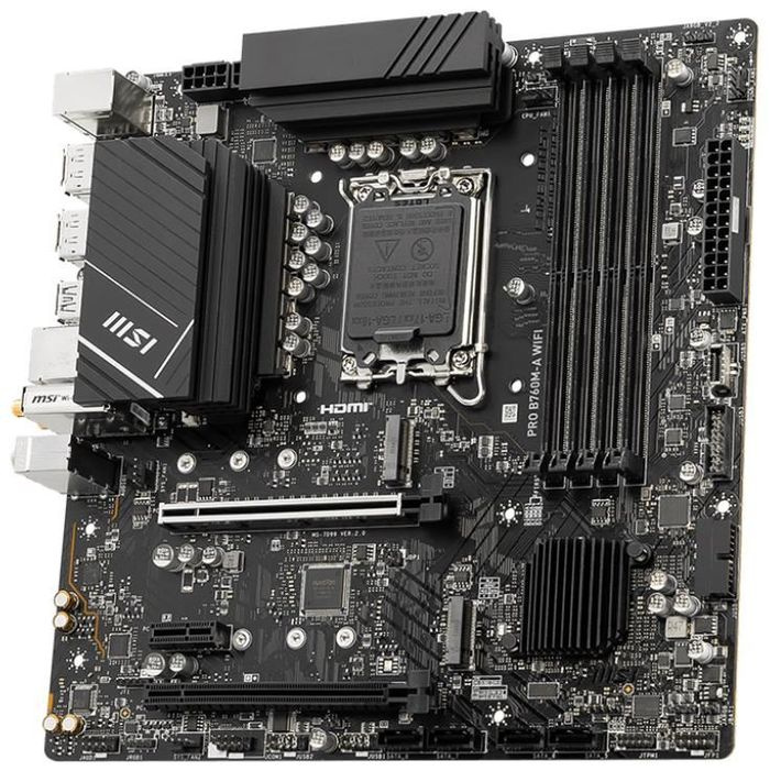 Материнская плата MSI PRO B760M-A WIFI Soc-1700 Intel B760 4xDDR5 mATX AC`97 8ch(7.1) 2.5Gg+HDMI+DP — фото 2