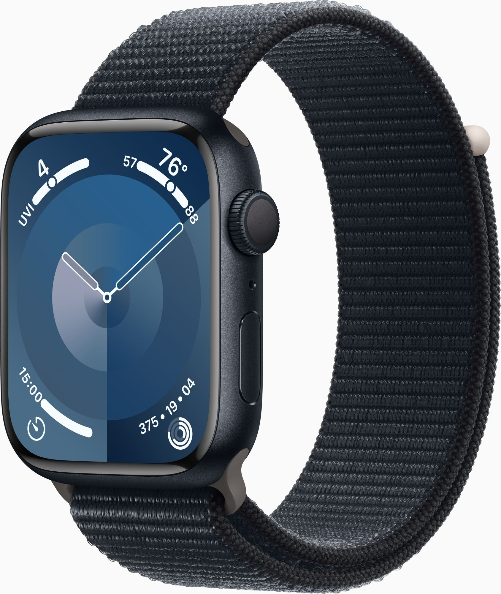Смарт-часы Apple Watch Series 9 A2980 45мм OLED корп.темная ночь Sport Loop рем.темная ночь разм.брасл.:145-220мм (MR9A3ZP/A)