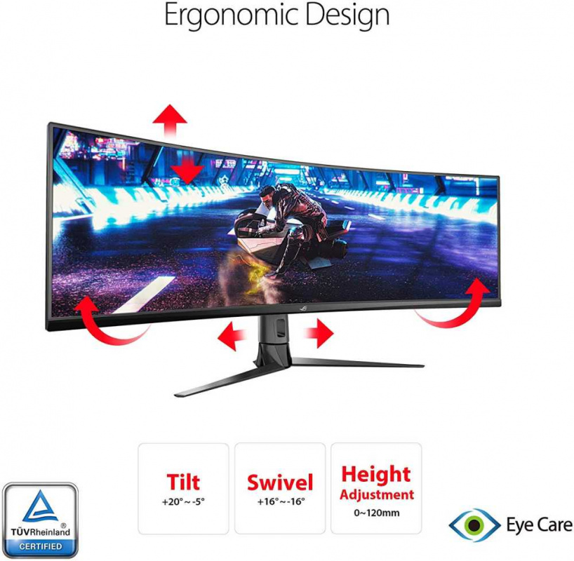 Монитор Asus 49" ROG Strix XG49VQ черный VA LED 32:9 HDMI M/M матовая HAS Piv 450cd 3840x1080 144Hz FreeSync 2 DP FHD USB 12.2кг — фото 4