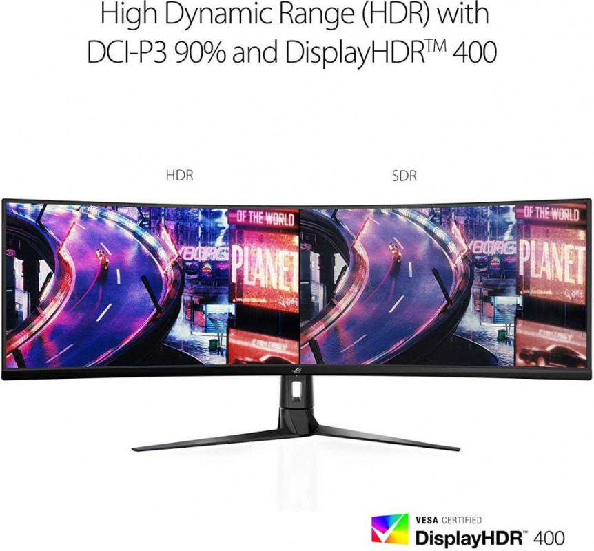 Монитор Asus 49" ROG Strix XG49VQ черный VA LED 32:9 HDMI M/M матовая HAS Piv 450cd 3840x1080 144Hz FreeSync 2 DP FHD USB 12.2кг — фото 2