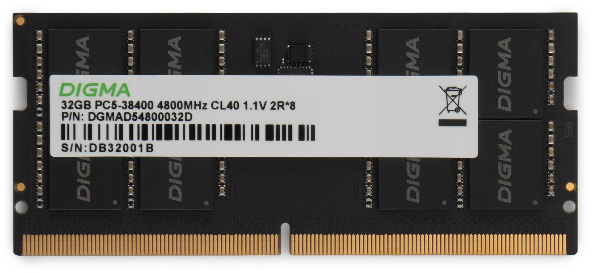 Память DDR5 32GB 4800MHz Digma DGMAS54800032D RTL PC5-38400 CL40 SO-DIMM 262-pin 1.1В dual rank Ret — фото 2