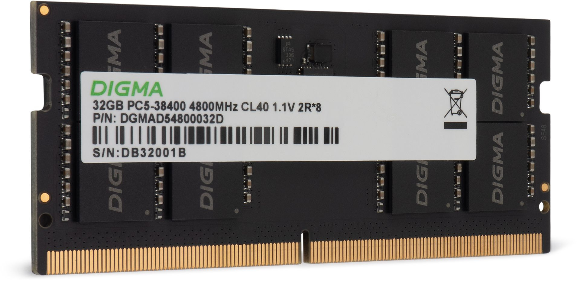 Память DDR5 32GB 4800MHz Digma DGMAS54800032D RTL PC5-38400 CL40 SO-DIMM 262-pin 1.1В dual rank Ret — фото 4