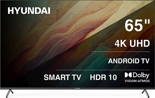 Телевизор LED Hyundai 65" H-LED65BU7009 Android TV Frameless Metal черный/черный 4K Ultra HD 60Hz DVB-T DVB-T2 DVB-C DVB-S DVB-S2 USB WiFi Smart TV