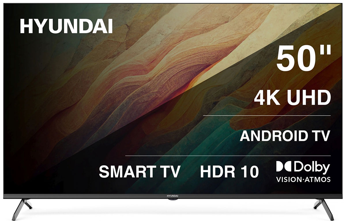 Телевизор LED Hyundai 50" H-LED50BU7009 Android TV Frameless черный 4K Ultra HD 60Hz MEMC DVB-T DVB-T2 DVB-C DVB-S DVB-S2 USB WiFi Smart TV